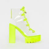 Christmas Gift Neon Green PVC Jelly Sandals Open Toe Lace-up Gladiator High Heels Summer Shoes Platform Heel Transparent Sandals Big Size 42
