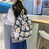 Graduation Gift Big Sale Fashion Female Bookbag Cotton Linen Plaid Women Backpack for Teenagers Girl College SchoolBag Korean Student Girl Travel Mochila ll12