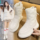 Lourdasprec Apanzu Women Snow Boots Beige Plush Warm Fur Causal Boots Shoes Sneakers Ankle Booties Platform Thick Sole Lace Up Winter Shoes