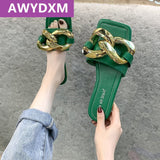 Christmas Gift New Slipper Women Shoes Woman 2020 High Quality Slides Sandals Women Shoes Fashion Design Metal Trim Flat Shoes Female Slippers