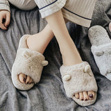 Lourdasprec Winter Warm Slippers Cotton Shoes Comfortable Cute Lovely Open Toe Indoor Bedroom House Slippers Couple Fur Slides Women Slipper