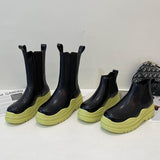 Christmas Gift Fashion Lemon Green Platform Women Short Boots Slim Thick Sole  Leather Chelsea Boots New Mixed Color Height Increase Botas