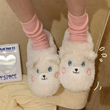 Cute Shy Strawberry Bear Slippers For Women Fashion Kawaii Fluffy Winter Warm Slipper Woman Cartoon Smiley Face  House Slippers