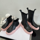 Christmas Gift Fashion Lemon Green Platform Women Short Boots Slim Thick Sole  Leather Chelsea Boots New Mixed Color Height Increase Botas