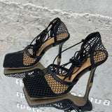 Christmas Gift 2021 Women Pumps Thin High Heels Sexy Sandals Shoes For Woman Fashion Square Toe Mesh Ankle Strap Pumps Sandals Ladies Shoes