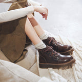 Lourdasprec Women's Retro British Martin Boots Plus Velvet Winter Japanese Style Student Girls Casual Ankle Leather Shoes Spring Autumn