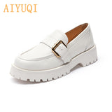 Christmas Gift Women Shoes Genuine Leather 2022 Spring New British Style Thick-soled Pedal Shoes Female College Style Casual Lazy Shoes Ladies