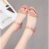 2022 summer new style rhinestone rivet suede sandals large size female Korean version of the thick-soled wild fashion sandals