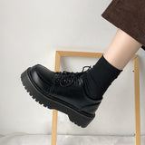 Christmas Gift Platform Casual Shoes Spring Autumn Women Oxford Shoes Flat on Black Lace Up Leather Shoes Sewing Round Toe zapatos mujer