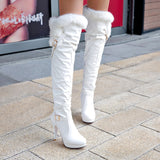 white fashion Over The Knee Boots Women High Heels Shoes Ladies Thigh High Boots Winter fur Leather Long Boots Female Size 43