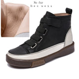 Christmas Gift  Women winter Shoes Flat Genuine Leather 2022 Antique  Color Matching Front Tie Ladies Boots Trend Girl Student Shoes