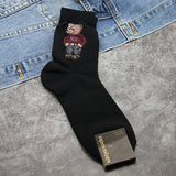 Lourdasprec Cartoon gentleman bear Men's Socks Cotton Harajuku Skateboard Socks winter warm Novelty Breathable Sox Christmas Gift