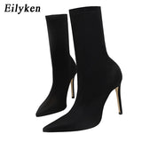Christmas Gift 2022 Spring Fashion Stretch Fabric Women Boots Pointed Toe Ankle Boots High heels Shoes Autumn Winter Female Socks Boots