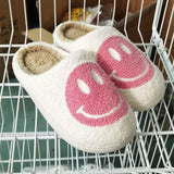 Lourdasprec New Pink Smiley Face Slippers Women Smile Slippers Happy Face Slippers Retro Smiley Face Soft Plush Comfy Warm Slip-on Slippers L43