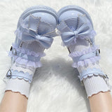 Lourdasprec Girls Lovely Mary Janes Lace Patchwork Buckle Ladies Footwear Fashion Japanese Style Lolita Shoes Cute Bow Zapatillas Mujer