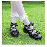 lolita shoes harajuku shoes kawaii heels fashion personality sweet bow tie cosplay low heel women shoes high heels black white