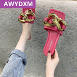 Christmas Gift New Slipper Women Shoes Woman 2020 High Quality Slides Sandals Women Shoes Fashion Design Metal Trim Flat Shoes Female Slippers