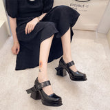 Mary Jane High Heels Shoes Women Square Toe Chunky Platform Pumps Women Retro Fashion One Strap Buckle Leather Shoes 2021 autumn