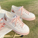 Lourdasprec Sneakers Women's Sports Kawaii Shoes Canvas Pink Flat Platform Running White Casual Anime Lolita Korean Vulcanize Rubber Sole L26