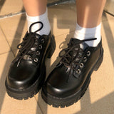 Black Vintage Shoes Women autumn Fashion Comfortable Lace Up Platform Oxford Loafers Casual Boat Shoes Lolita Shoes Platform