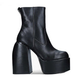 Lourdasprec Women Boots High Heels Chunky Platform Black Big Size 43 Winter Boots Knee High Boot Zipper Matrin Boot Party Shoes