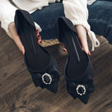 Graduation Gift Big Sale  Women Shoes Bowtie Two Piece Slip on Pumps Ladies Pointed Toe Shallow Jelly Shoes Mid Heel Comfortable Female Footwear Summer