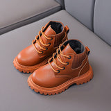 Christmas Gift Baby Boys Boots for Kids Girls Booties Leather Shoes Soft Sole Fashion Martin Boots Waterproof Non-slip Plush Boy Running Shoes