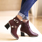 Graduation Gift Big Sale Large Size Pointed Toe Square Heel For Women Boots Fashion Buckle Ankle Boots Women Shoes Zipper Cheap High Heel Boots Woman 39