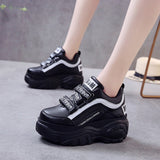 Christmas Gift Thick Bottom Chunky Sneakers Women White Black Patchwork High Platform Shoes Woman Casual Autumn Winter Wedges Footwear G788