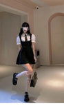 Lourdasprec-Harajuku Korean Fashion Preppy Dark Academia Aesthetic Shirt Pinafore Dress Set (Tie Included)