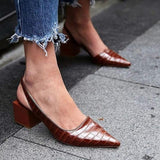 Graduation Gift Big Sale  Women's Mid Heeled Shoes Retro Crocodile Pattern Pumps for Women Pointed Toe Office Ladies Sandals 2022 Summer Female Shoes