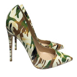 LOURDASPREC Camouflage Printed Women Patent Pointed Toe Stiletto High Heels 8cm 10cm 12cm Ladies Party Dress Pumps Shoes Size 3-12