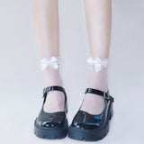 Lourdasprec 1 Pair Lace Mesh Socks Nylon Transparent Stretch Elasticity Lace Bow Ankle Sock Net Yarn Thin Women Cool Socks
