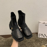 Lourdasprec Apanzu Autumn And Winter PU Leather Boots For Women Platform Chelsea Boot Spring Cowhide Booties Fashion Female Black Bootie