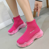 Lourdasprec Fashion Women Boots Summer High Top Slip-On Breathable Socks Shoes Fashion Women's Chunky Sneakers Pink Green Sport Shoes