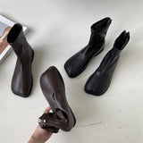 Lourdasprec Woman Flat Boots Shoes Clogs Platform Round Toe Zipper Boots-Women Low Rock Ankle Autumn Leather Ladies Retro PU Basic TPR