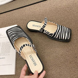 Lourdasprec Mules For Women 2023 Slippers Summer Shoes Slides Cover Toe Pantofle Flat New Retro PU Rome Basic Slippers Women Summer Female M