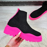 Black Friday Sales Platform Women Ankle Boots Autumn Trendy Thin Knitted Sock Boots Women Round Toe Non-Slip Suede Leather Botas Mujer 6CM