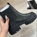 Cyber Monday Sales Autumn Classics Genuine Leather Ankle Boots Platform Women Round Toe Short Boot Shoes Handmade Chunky Heel Chelsea Botas Mujer