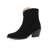 Lourdasprec New Women Western Ankle Boots Female Fashion Platform Pointed Toe Designer Shoes Slip-On High Heels Ladies Retro Pumps