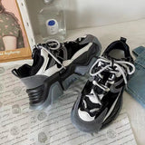 Lourdaprec Designer Shoes Women Casual Sneakers Woman Fashion Platform Flats Lace Up Outdoor Walking Shoes Black Zapatillas Mujer
