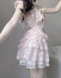 Lourdasprec-Kawaii Aesthetic Soft Girl Style Baby Pink Off Shoulder Lace Mini Dress