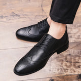 LOURDASPREC-Graduation Gift Brogue Formal Shoes Men Dress Leather Shoes Fashion Men Flats Shoes Genuine Retro Pointed Toe Oxford Male Footwear Zapatos