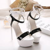 Size 34-45 Pu Leather High Heels Sandals 16cm Stripper Shoes Summer Sexy Wedding Party Shoes Women Gladiator Platform Sandals