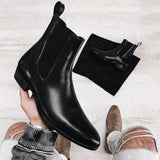 LOURDASPREC-Graduation Gift - New Chelsea Boots for Men Black Low-heeled Business Round Toe Slip-on Shoes for Men with Free Shipping  Mens Ankle Boots