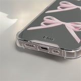 LOURDASPREC-Lourdasprec-Kawaii Aesthetic Korean Pink Ribbon Bow Mirror iPhone Case