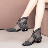 Graduation Gift Big Sale  Spring New Single Shoes Women Low Heels Woman Ponited toe Mesh Shoes Buckle Side Hollow out Lattice Pattern Black Red