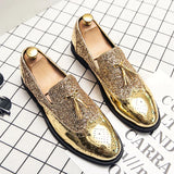 LOURDASPREC-Graduation Gift Spring Tassel Men's Shoes Golden Nightclub Casual Shoes Loafers Mens Shoes Slip-on Comfort Shoes Bright Leather Low-heeled Shoes