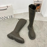 Lourdasprec 2022 Women Long Boots Thick Sole Ladies Zipper Knight Flats Heel Boots Fashion Knee-High Boots Botas Mujer Invierno Winter Shoes