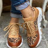 Lourdasprec  Plus Size 36-44 New Thick-Soled Round Toe Low-Top Leopard Print Women's Singles Cross-Large Stitching Lace-Up Sneakers